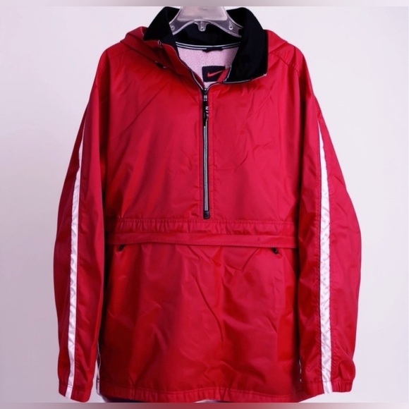 Vtg 90’s Nike Men’s Red Hooded Anorak 1/2 Zip Pullover Windbreaker Jacket Sz XL - Picture 2 of 16